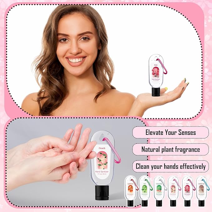 24 Pack Scented Hand Sanitizers Keychain Gift Bulk Travel Size White Hand Sanitizer Gel for Christmas Wedding Party Favors Treat Goodie Bag Stuffer Coworker Nurse Birthday Gifts