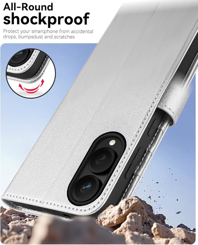OCASE Compatible with Galaxy S25 Edge Wallet Case, PU Leather Flip Folio Case with Card Holders RFID Blocking Kickstand [Shockproof TPU Inner Shell] Protective Phone Cover 2025, Silvery