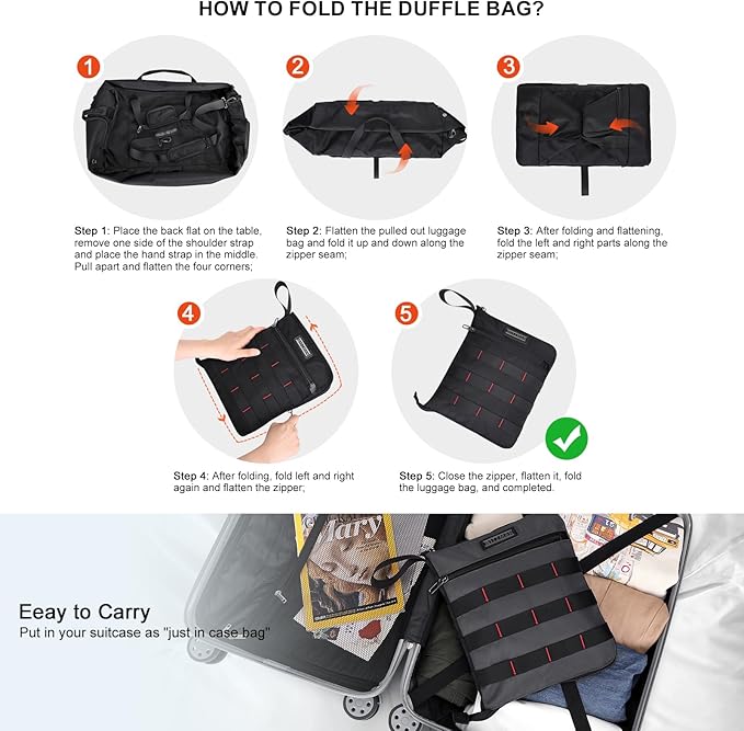 WITZMAN Foldable Duffle Bag for Travel 65L Lightweight Packable Duffel Bag with Shoes Compartment Overnight Bag for Men Women (B697 Silvery Grey)