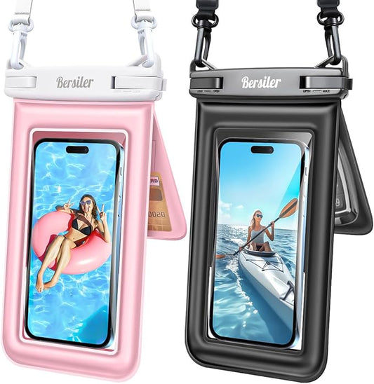 Floating Waterproof Phone Pouch - 2 Pack IPX8 Waterproof Phone Bag with Double Space, Waterproof Phone Case with Lanyard for iPhone 17 16 15 14 13 Pro Max Galaxy S24+ S23, Beach Cruise Ship Essentials