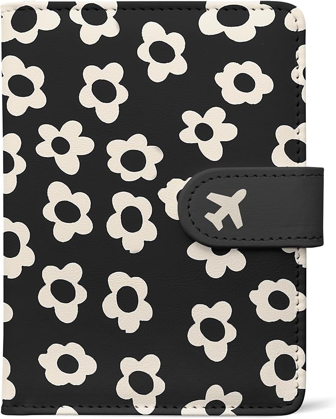 Passport Holder, Travel Wallet Cover with Pen Loop | Cute RFID Blocking Leather Case with Magnetic Closure for Travel Essentials-Flower