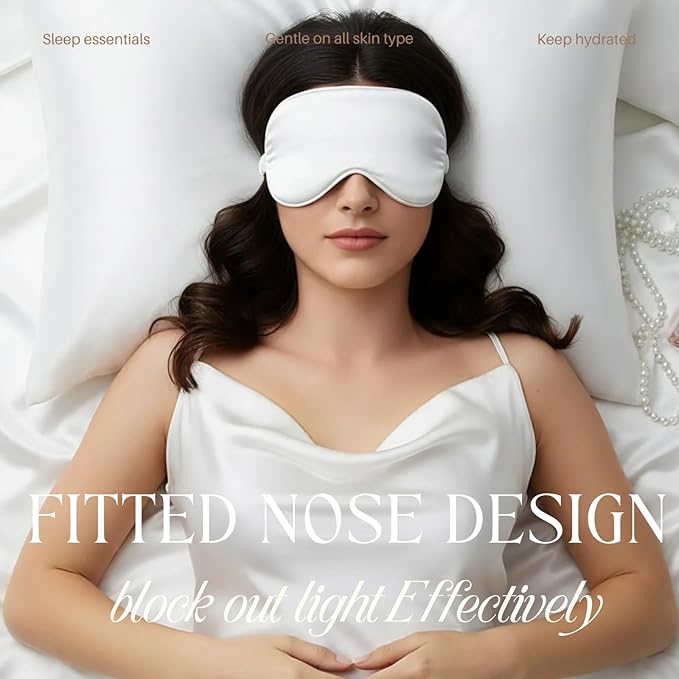 Silk Satin Sleeping Eye Mask, White Sleep Eye Night Blindfold for Women and Men, Soft Breathable Blackout Eyeshade Eye Cover for Travel, Wedding Bridesmaid Gift