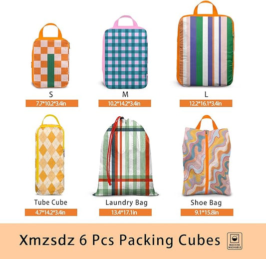 6 Pcs Compression Packing Cubes, Packing Cubes for Travel, Waterproof Luggage Organizer Bags Set, Cute Packaging Cubes for Women Kids Backpack Carry-Ons