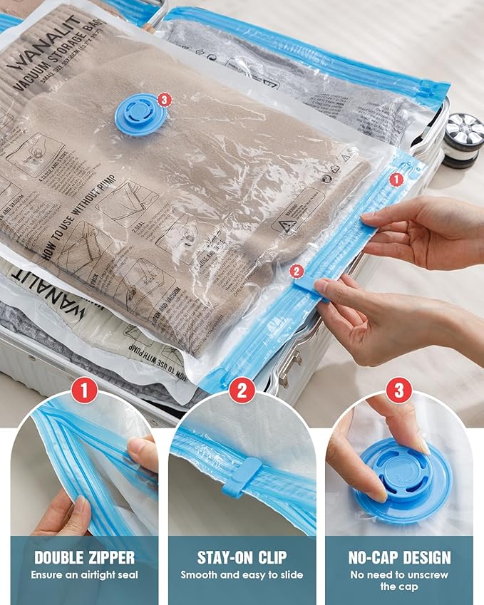 Travel Vacuum Storage Bags with Hand Pump, 16 Pack (4L+4M+4S+4XS) Vacuum Seal Bag Travel Essentials Space Saving Bags for Clothes, Luggage, Carry-on Suitcase, Backpack, Holiday Business Trip