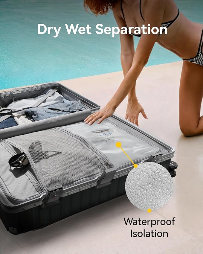 LUGGEX Checked Luggage with Spinner Wheels, 24 Inch Aluminum Frame Zipperless Polycarbonate Hard Shell Suitcase, Silver