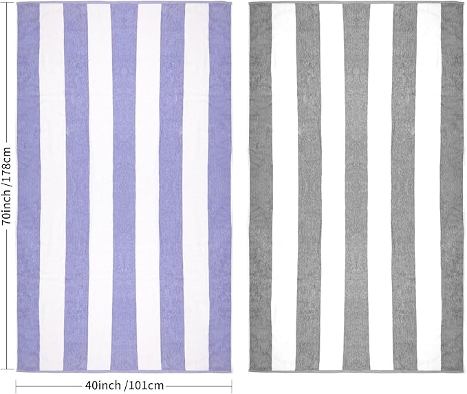 CLOWOOD Plush Oversized Beach Towel - Cotton 40 x 70 Inch Large Thick Charcoal Grey Striped Cabana Pool Swimming Towel