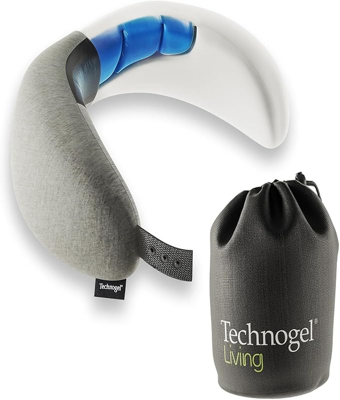 Technogel 2IN1 Travel Neck Pillow with Gel I Chin, & Lumbar Support I Premium Memory Foam & Patented Gel I Airplane Train Work Flight Office Car Home Pillow I Super-Soft I Lightweight I Washable