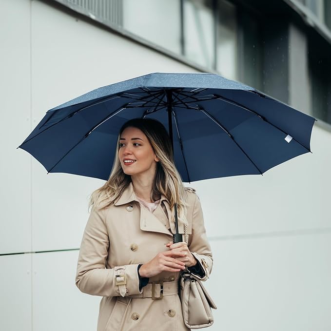 Prospo 46/62 Inch Large Travel Umbrellas for Rain Windproof, 10 Ribs Compact Reverse Folding Golf Umbrella, Double Canopy Automatic Open Close