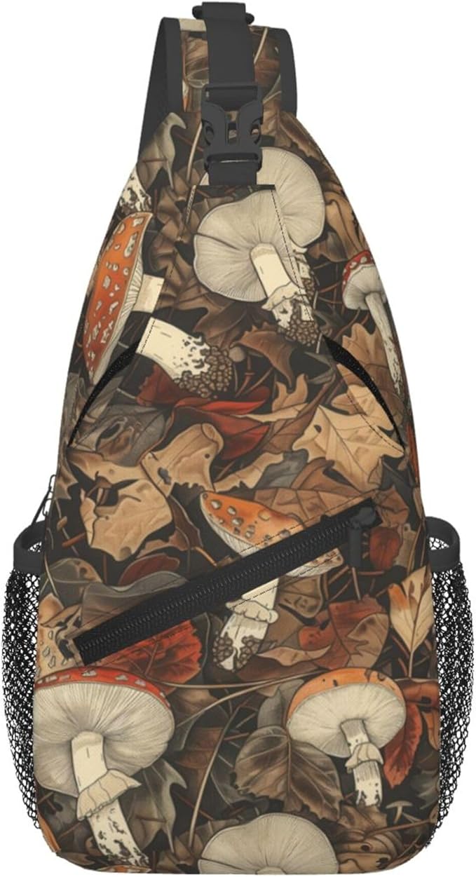 Botanical Mushroom Sling Backpack Crossbody Bag Casual Chest Bags Travel Hiking Daypack Shoulder Bag for Women Men