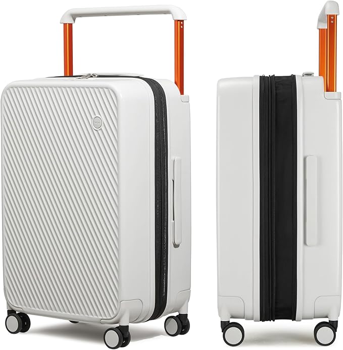 mixi Large Capacity Expandable Luggage Suitcases With Spinner Wheels,Upgrade Wide Handle PC Hardshell Rolling Travel Suitcase with TSA Lock, Checked-Medium 24-Inch, Smoke White