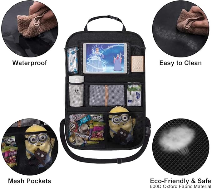 ONE PIX Backseat Car Organizer Mats Back Seat Organizers and Storage Bag with Touch Screen Tablet Holder for Kids Toddlers Seats, Travel Accessories, Road Trip Essentials (2PCS)