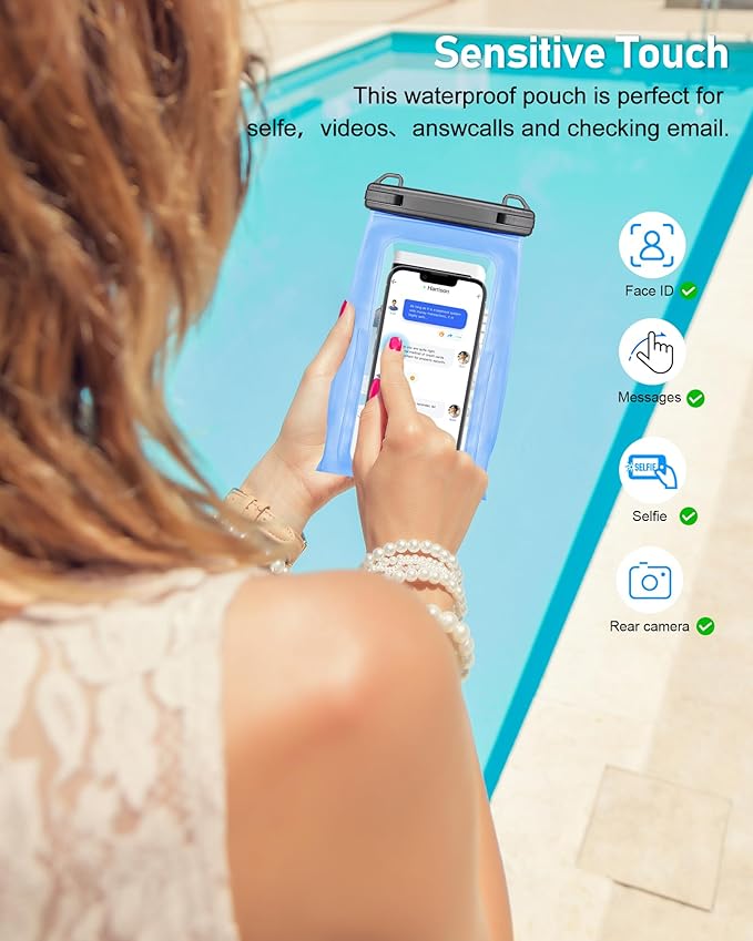 Large Waterproof Phone Pouch Universal Phone Waterproof Case for iPhone 15 14 13 12 11 Pro Max Galaxy S22 S21 IPX8 Water Proof Dry Bag with Wide Lanyard Waterproof Pouch for Swimming Rafting