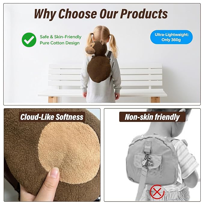 Monkey 2-in-1 Toddler Safety Harness Backpack with Leash - Adjustable Anti-Lost Walking Strap for Ages 3+, Child Safety Harness with Cute Backpack for Boys Girls, Indoor Outdoor Travel (Brown)