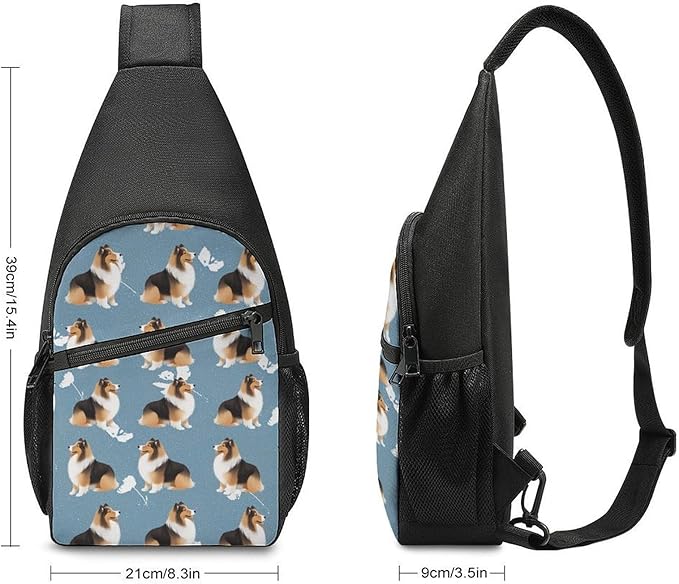 SWEET TANG Fashion Sling Backpack, Lightweight Sling Shoulder Bag, Outdoor Chest Crossbody Bike Gym Runner Daypack with Adjustable Strap for Men Women, Rough Collie Dog