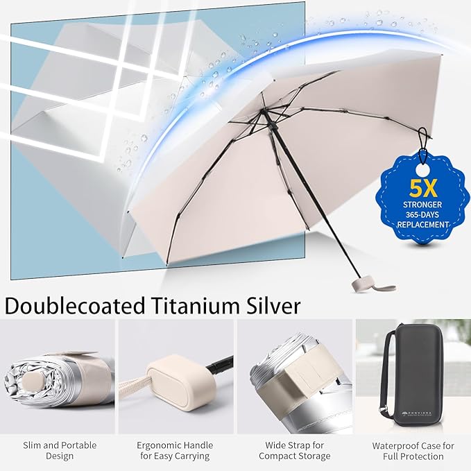 Compact Mini Windproof Travel Umbrella-UPF 50+ Sun & Rain Protection, Small Folding Design Fits in Pocket or Purse, Lightweight Portable with Case for Women, Men & Kids