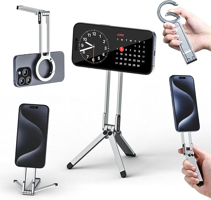 ULANZI MA30 Magnetic Phone Tripod Stand for iPhone - Aluminium Maglock Smartphone Mini Tripod Pocket Cell Phone Stand Strong Magnet Quick Mount Compatible with iPhone 17 16 15 14 13 12 Series, Silver
