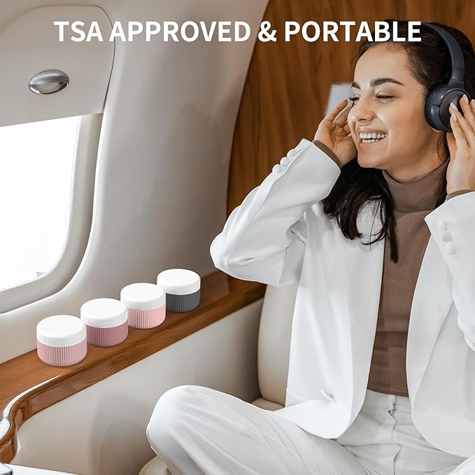 ME.FAN Travel Containers for Toiletries, TSA Approved 1.5 oz Silicone Cream Jars, Leak-proof Journey Containers, Trip Accessories with Lid for Cosmetic Face Hand 4 Pack White Lid - Pink