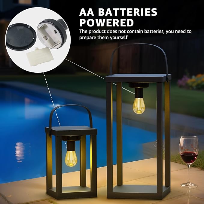 2 Pack Outdoor Lanterns IP44 Cordless LED Lanterns,Rechargeable Portable Table Lamp for Power Outages, Camping & Patio Decor (Large & Small Set)