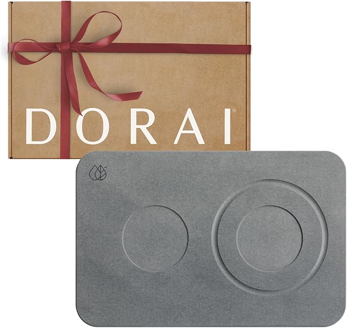 Dorai Home Stone Drying Mat for Dog Bowls – Absorbent Quick-Drying Pet Feeding Mat with Diatomaceous Earth, Non-Slip Base, and Water Gutter – Stone Mat for Dog Food and Water – (23.6" x 15.4")