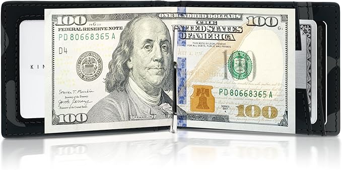 Kings Loot Trackable Airtag Wallet for Men | RFID Blocking Leather Design with Airtag Holder, Money Clip & Pull Tab | Minimalist Air Tag Wallets