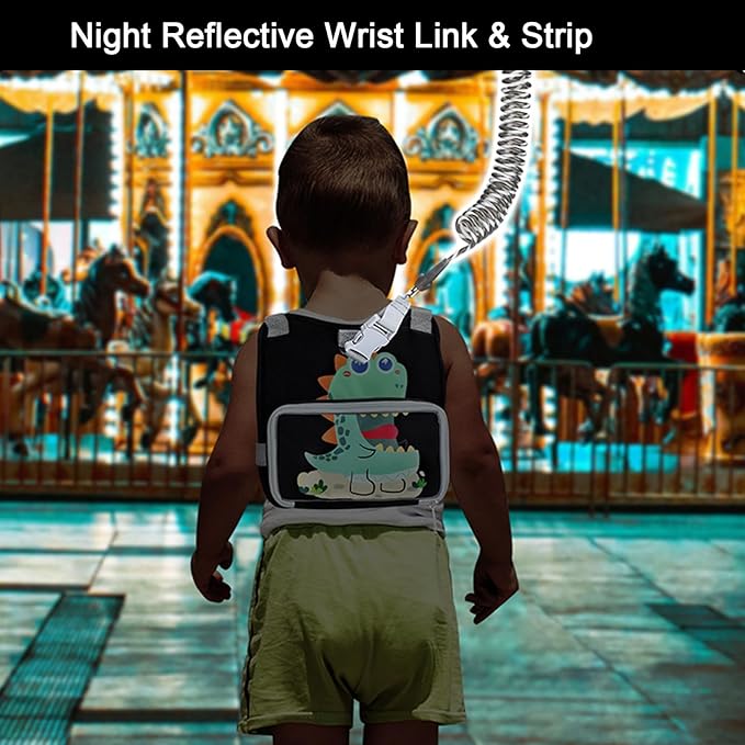 Accmor Toddler Harness Foldable Backpack Leash with Kids Anti Lost Wrist Link, Cute Dinosuar Children Walking Holder Tether for Outdoor Travel, Portable Baby Protector Wristband Strap for Boys