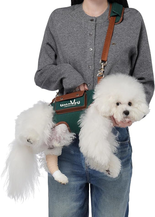 Wakytu Dog Lift Harness Dog Carrier Dog VES Harness Adjustable Dog Leash with Small Puppy Treat Bag（Green,XS）