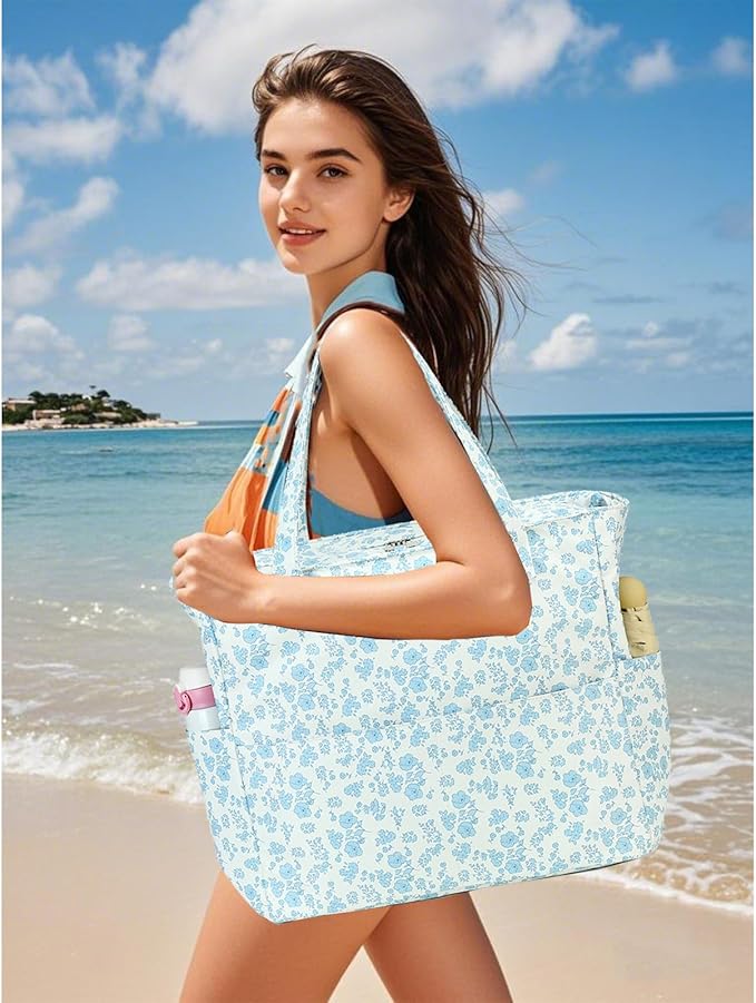 Bluboon Waterproof Beach Tote Pool Bags for Women Ladies Extra Large Carry On Bag With Wet Compartment for Weekender Travel