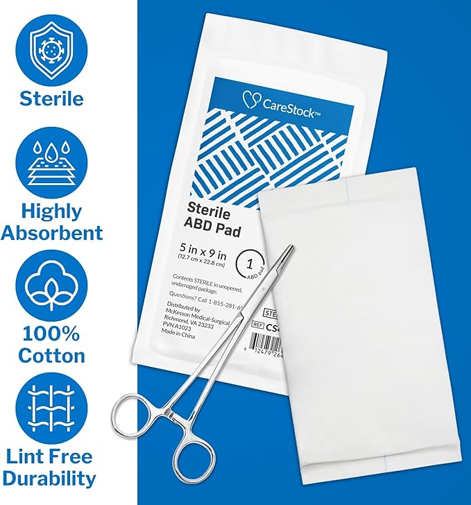 CareStock Abdominal Pads 5x9 in [20-Pack] Sterile ABD Pads, Extra Absorbent, Individually Wrapped, Wound Care First Aid