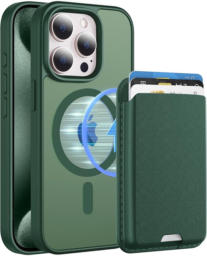 Ntwinro Magnetic for iPhone 15 Pro Max Case (Compatible with MagSafe) with Detachable Wallet & Card Holder for 3 Cards [RFID Blocking] Military Grade Protective Slim Phone Cover, Green