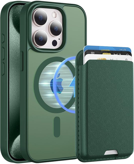 Ntwinro Magnetic for iPhone 15 Pro Max Case (Compatible with MagSafe) with Detachable Wallet & Card Holder for 3 Cards [RFID Blocking] Military Grade Protective Slim Phone Cover, Green