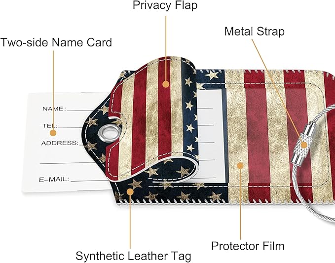Fintie Luggage Tags, Privacy Cover ID Label with Stainless Steel Loop and Address Card for Travel Bag Suitcase, Us-Flag (2 Piece)