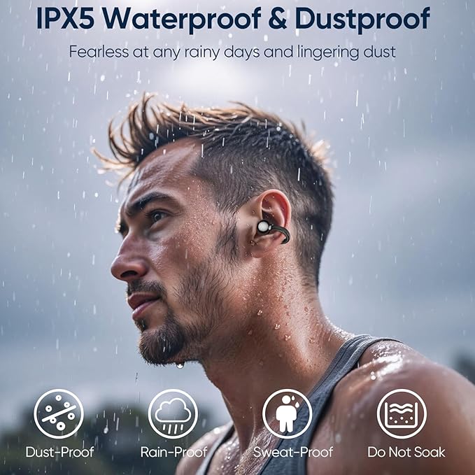 AI Clip on Earbuds Wireless Bluetooth 5.4 Earphones, Open Ear Headphones with Mic, 40H Play, Waterproof Design, 4g Ultra-Lightweight Sports Ear Clip Earbuds, Comfortable for Glasses Wearers Workouts