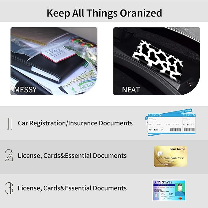 Car Registration and Insurance Holder, Leather Car Glove Box Organizer, Cool Car Accessories for ID, Driver's License Cards & Essential Document, business cards, Men&Women,Cute Cow