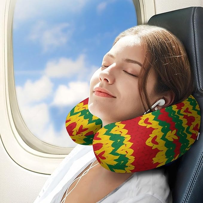 Office Nap Pillow U-Shaped Memory Foam Neck Support, Rastafarian Stripes U-Shape, Portable Travel Car Home Rest