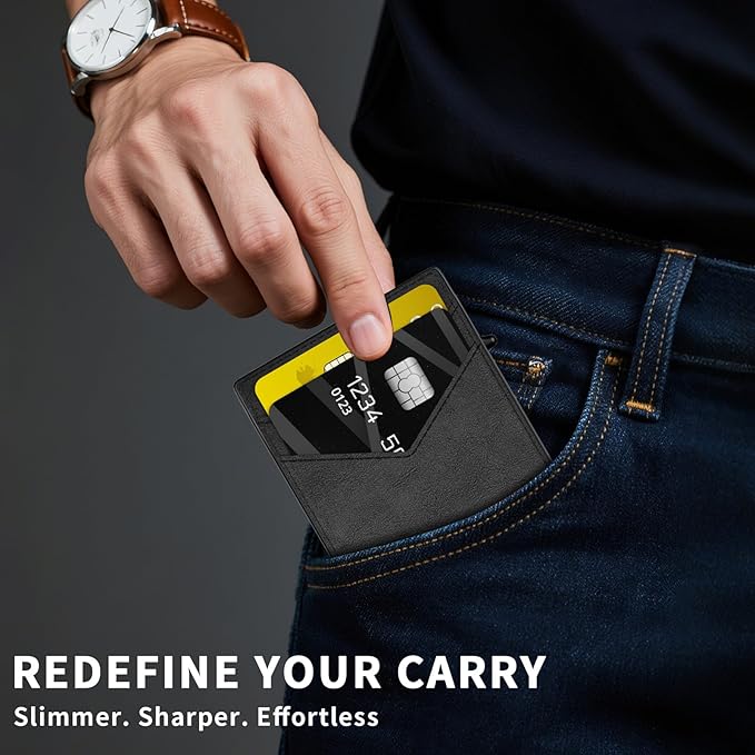 KISUEDZP Wallet for Men Slim RFID Blocking-Metal Smart Pop-Up Credit Card Holder with 2 ID Windows, Holds 8-10 Cards,Bifold Minimalist Front Pocket Wallet & Money Clip,Men's accessories (Black)