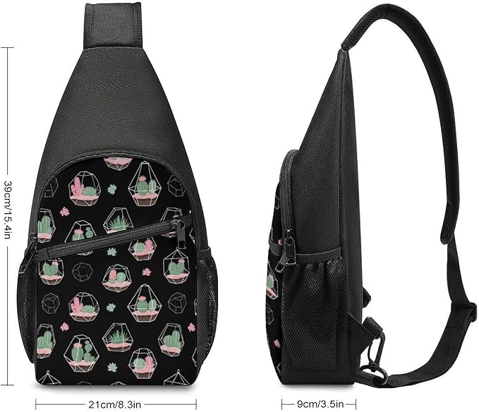 SWEET TANG Cute Sling Shoulder Backpacks Cactus Black Bags Chest Sack, Anti Theft Crossbody Rucksack for Hiking Traveling Sports, Multipurpose Daypacks for Men Women
