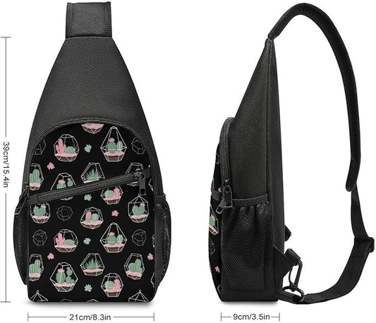 SWEET TANG Cute Sling Shoulder Backpacks Cactus Black Bags Chest Sack, Anti Theft Crossbody Rucksack for Hiking Traveling Sports, Multipurpose Daypacks for Men Women