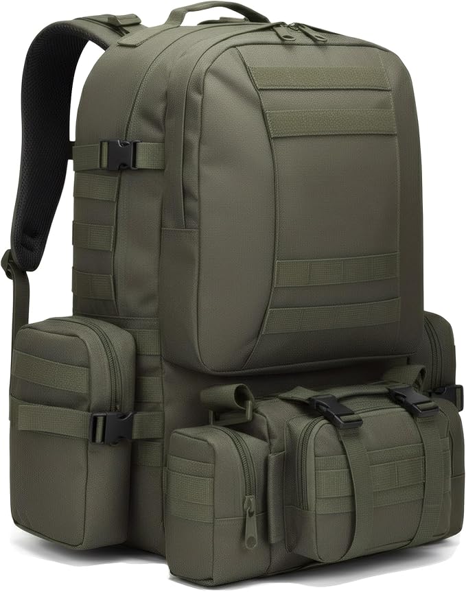 Military Tactical Backpack for Men 60L Waterproof Bug Out Bag Survival Rucksack Go Bag Emergency Molle System Army 3 Day Assault Pack for Hiking Hunting Camping Green