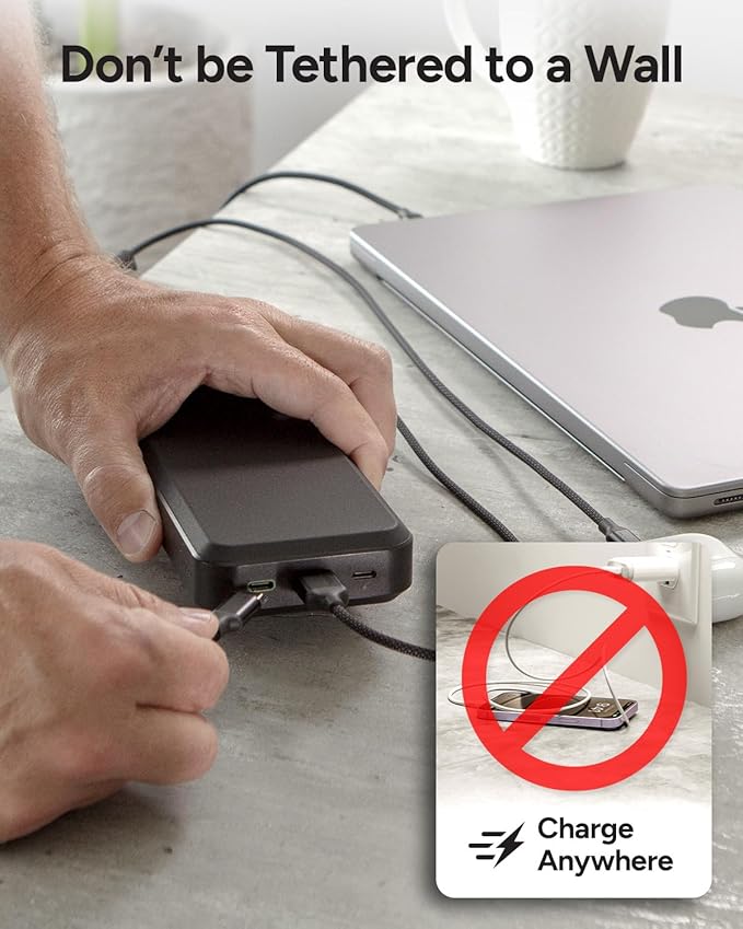 Mophie Powerstation Laptop Prime27-27,000mAh Portable Power Bank with 60W USB-C PD Fast Charging, Multi-Device, LED Indicator, Eco-Friendly, Type-A, USB-C Compatible