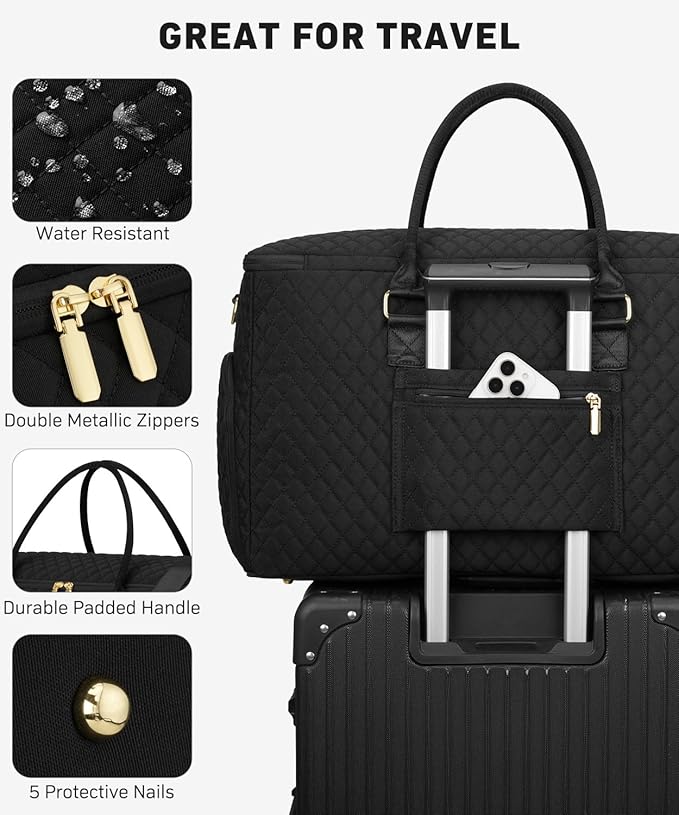 WINDARS Travel Duffle Bag, Weekender Bag for Women with Shoe Compartment, Large Carry On Overnight Bag with Toiletry Bag, Gym Duffel Bag with Wet Pocket, Hospital Bags for Labor and Delivery (Black)