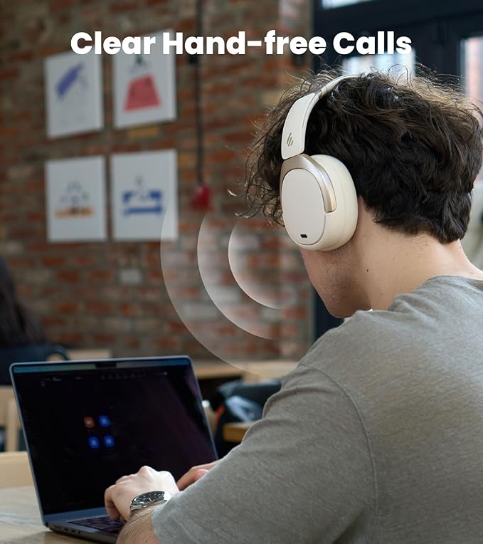 Edifier W80 Over Ear Headphones with -49dB Active Noise Cancelling, LDAC Hi-Res Wired & Wireless, AI Clear Call, Fast Charging, Multipoint Connection, Bluetooth V5.4 - Ivory