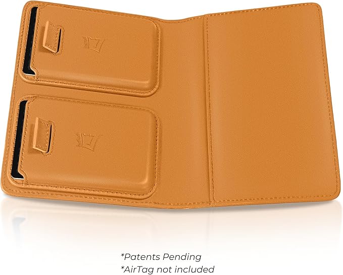 Kings Loot Passport Holder Wallet – RFID Blocking Leather Travel Wallet with Built-in Airtag Holder – Holds 1-6 Cards & Passport – Easy Pull Tab – Slim & Stylish Wallets (Cognac/Engraved)