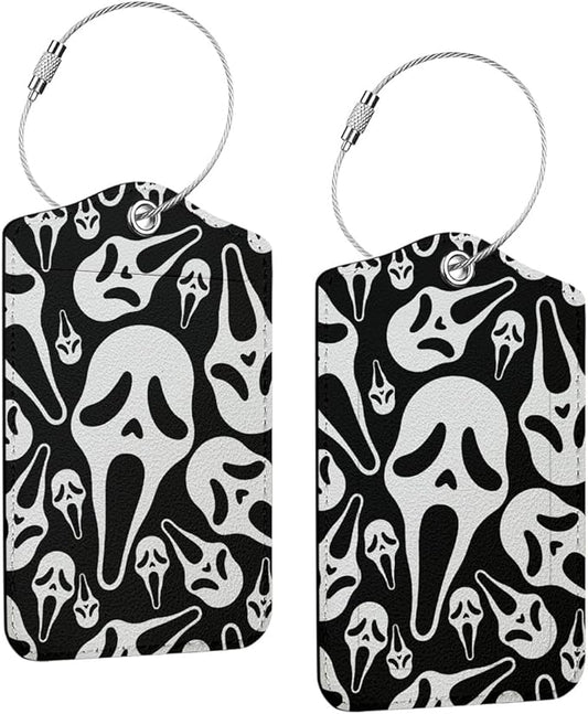 2 Pcs Horror Movie luggage tag, Suitcase Tags with Privacy Flap and Metal Loop, Ghost Spooky Movie Fans Luggage Tags for Suitcases, Identifiers Travel Essentials Bag Tags for Luggage, Gifts for Friend