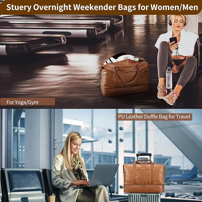 Weekender Bag, Large Travel Duffel Bag for Women, Carry on Overnight Bag with Shoe Compartment and Toiletry Bags