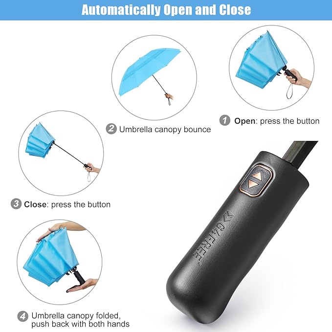 G4Free 42 Inch Inverted Travel Umbrella Compact Windproof 10 Ribs Reverse Small Portable Umbrella for Rain Double Canopy Vented Automatic Open Close for Women(Sky Blue)