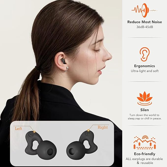 Ear Plugs for Sleeping, Noise Cancelling Sleep Earplugs, Reusable Silicone Hearing Protection Earplug, 45dB Noise Reduction, 4 Sized Earplug with Case, Apply to Live Events, Musicians (Graphite color)