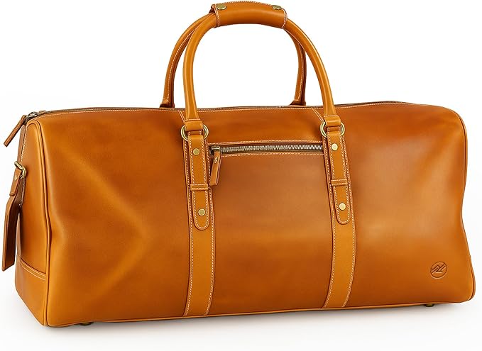 Premium Full-Grain Leather Duffle Bag for Men & Women | 24-Inch Handcrafted Weekender Travel Bag with Multiple Pockets & Compartments by Northridge Leather (Tan)