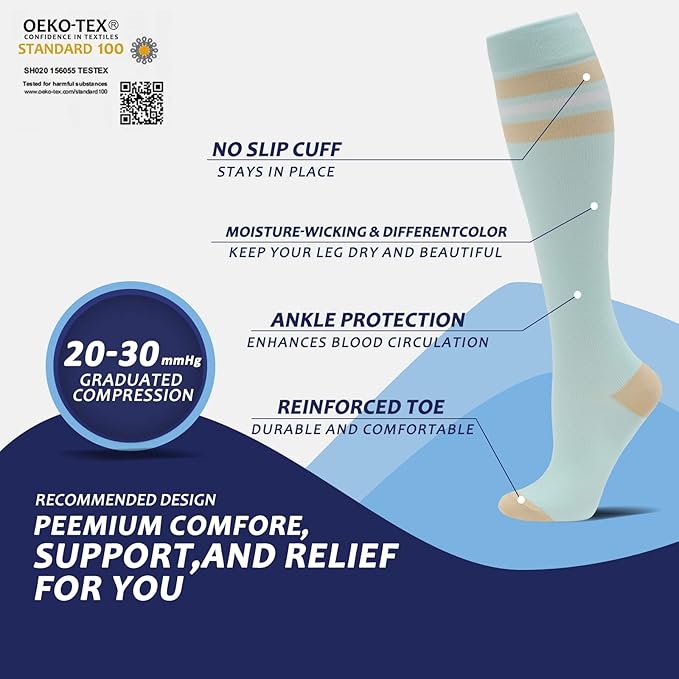 fenglaoda 8 Pairs Compression Socks for Men & Women 20-30 mmHg Knee High Nurse Pregnant Running Medical and Travel Athletic