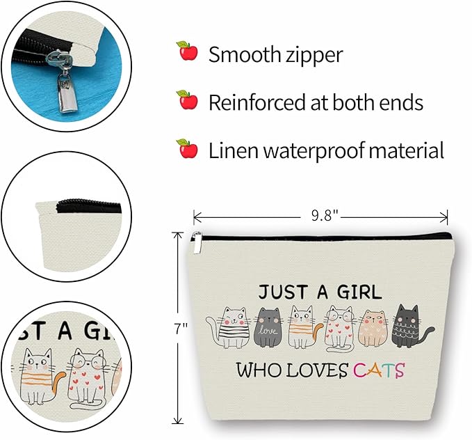 Cat Makeup Bag For Cat Lover Gift: Cute Cosmetic Bag Just A Girl Who Love Cats Themd For Daughters, Sisters, Friends,Teen Girl & Women.Ideal Gifts For Travel, Birthdays, Graduation & Christmas.