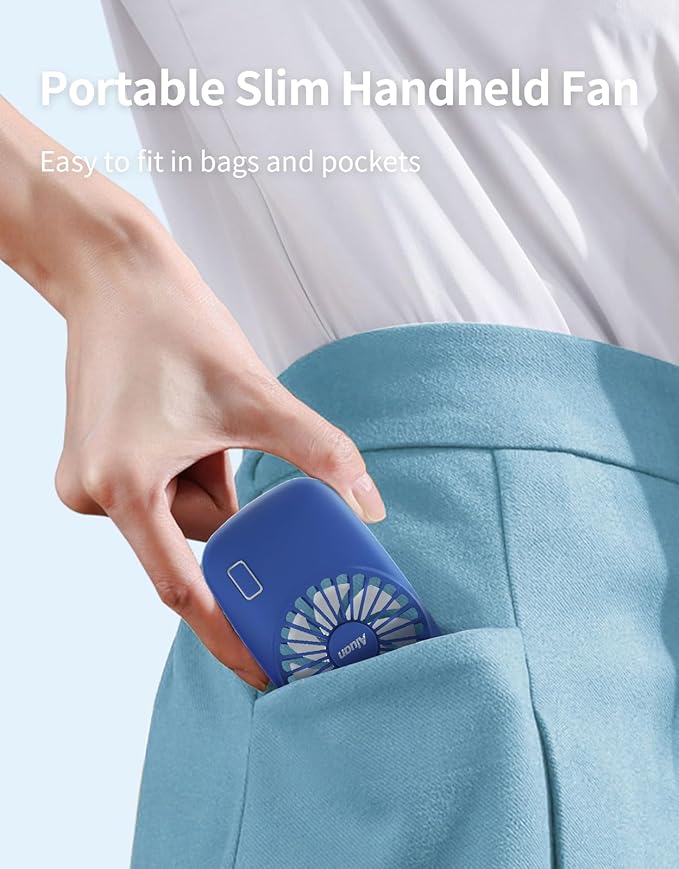 Aluan Handheld Fan Mini Fan Powerful Small Personal Portable Fan Speed Adjustable USB Rechargeable Cooling for Kids Girls Boys Woman Man Home Office Outdoor Travel, Navy Blue